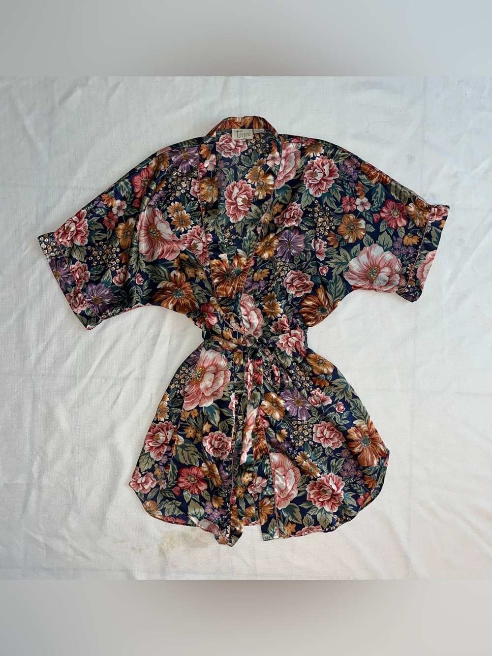 vintage Teson floral lingerie Satin robe kimono womens size medium